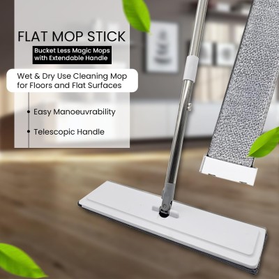 Zureni Flat Mop Stick 360° Rotation Bucket Less Magic Mops with Extendable Handle Wipes(Multicolor)