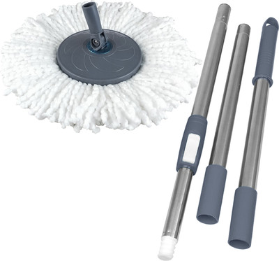 Primeway Magic Spin Mop Stainless Steel Handle Rod Set with Disc and Microfibre Refill Wet & Dry Mop(Grey 1.27 m)