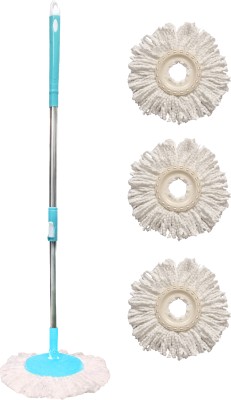 Pranay's Kleanup Eco Spin Mop-Rod Stick, Mop Head And 3 Refill - Wet & Dry 360 Mops Pocha Mop Rod(Blue)