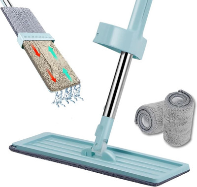 V2H 360° Squeeze Flat Mop for Home Cleaning with Stainless-Steel Handle Flat Mop(Blue)