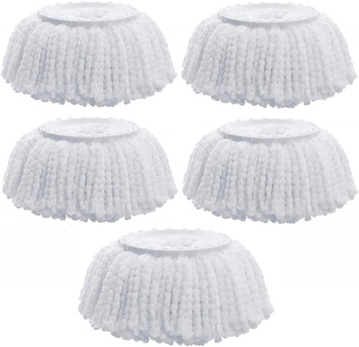 Adimac 5PCS Microfiber Spin Mop Refill Universal 360° Mop Head Replacement (Set of 5) Refill(White)