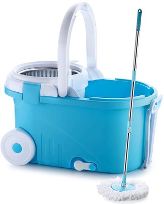 Randal Removable Wringer Mop Bucket with Wheel, 2 Microfiber Refill and Soap Dispenser Mop Set(Blue)