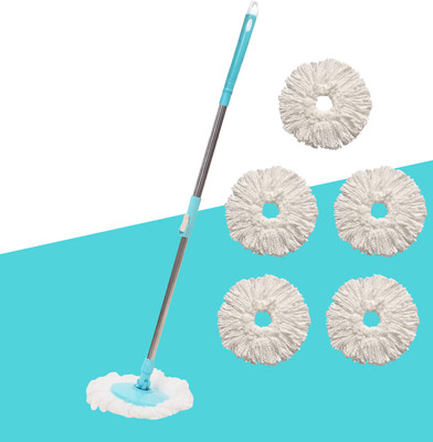 Pranay's Kleanup Prime Spin Mop-Rod Set|Wet & Dry|Cleaning Mop|Mops Pocha 5 Microfiber Refill Mop Set(Blue 1.19 m)