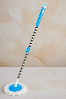 MAHADEV 360° Magic Spin Mop Stick with one Microfiber Refill. Mop Head and Rod(Blue)