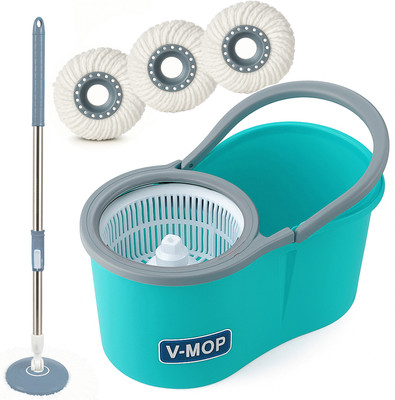 V-MOP Premium Classic Spin Bucket Mop With 3 Refills (( 6 Months Warranty on Rod )) Wet & Dry Mop(Multicolor)