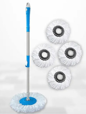 Mahi Premium Spin Mop Handle with 5 Super Absorbent Microfiber Refills Mop Head and Rod(Blue, White)