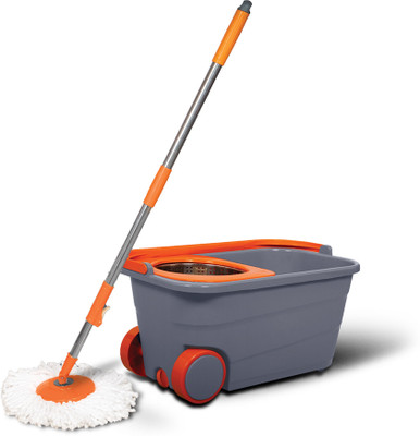 Chakaachak Shine Spin Bucket Mop with Stainless steel Wringer plus 1 Free Refill(Multicolor)