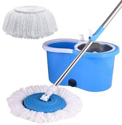 wooltex Magic Spin Bucket Mop Set mop with Rod Set and Two Microfiber Refile. Mop Set(Blue, Pink, Purple, Green)