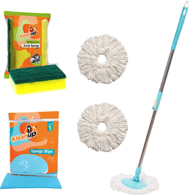 Pranay's Kleanup Combo Spin Mop-Rod Stick, Mop Head,Wipe,Scrubber & 2 Refill - Wet & Dry 360 Mop Mop Rod(Blue 1.19 m)