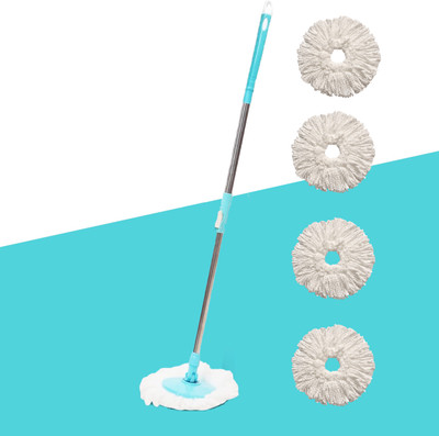 Pranay's Kleanup Prime Spin Mop-Rod Set|Wet & Dry|Cleaning Mop|Mops Pocha 4 Microfiber Refill Mop Set(Blue 1.19 m)