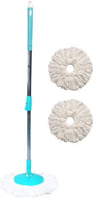Pranay's Kleanup Super Spin Mop-Mop Stick|Wet & Dry Cleaning Mop|Mops Pocha 2 Microfiber Refill Mop Set(Blue 1.19 m)