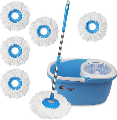 VAULT BHARAT Premium Quality Magic Dry Bucket Mop - 360 Degree Self Spin Wringing Mop Set(Blue)