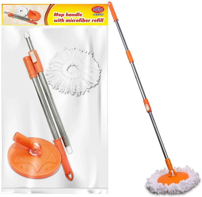 RD Brothers Spin Mop Handle with Microfiber Refill and Stainless Steel Pole Mop Set(Orange, White)