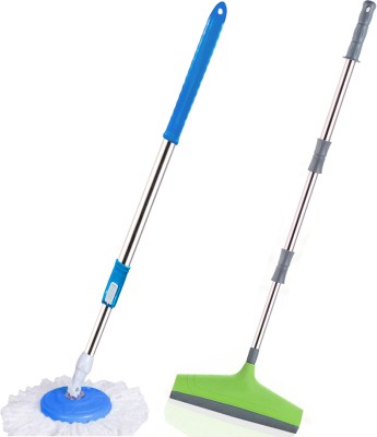 THUNDER FIT START FRESH Classic Spin Bucket Mop Stick Rod Set + Stainless Steel Floor Wiper -26 Floor Wiper(Blue)
