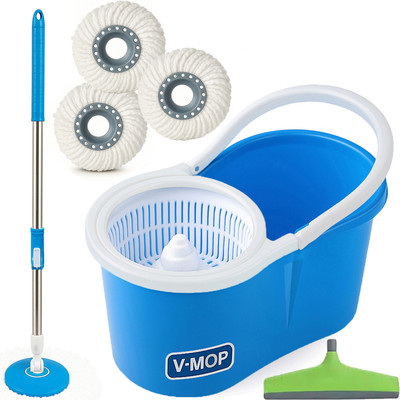 V-MOP Classic Magic Dry Bucket Mop - 360 Degree Self Spin Wringing With 3 Super Absor Mop Set(Multicolor)