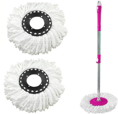 Shikrafly MOP Stick Spin ROD with Extra 3 Pcs Microfiber Refill 360 Deggre Rotation Mop Rod(Pink 1 m)
