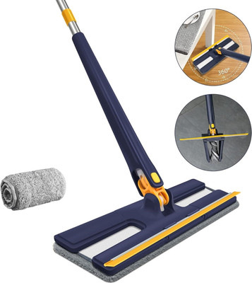 MAAUVTOR 360° Rotating Magic Flat Floor Mop with Wiper Adjustable Twist Mop Squeegee Mop Microfibre Wet and Dry Brush(Multicolor)