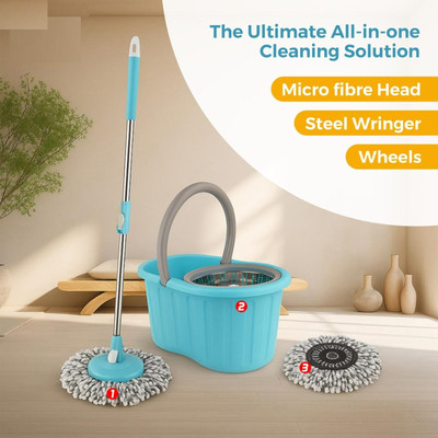 VINSHRA Multipurpose Spin Mop Set with Stainless plastic Easy Floor Cleaning Mop Set(Blue)