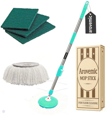 arovemic Premium C-Green Heavy Stainless Steel Bucket Mop Stick-Mop Rod Set (1 Refiil-5 String Mop(Multicolor)