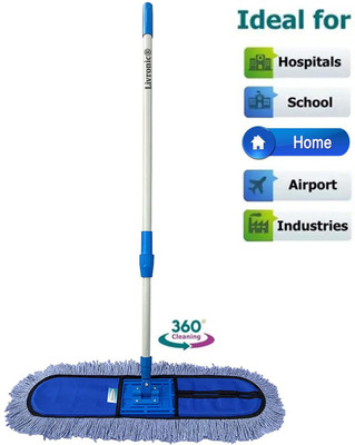 Livronic Floor Cleaning mop 15 Inch with 4 feet long handle with Telescopic handle Wet & Dry Mop(Multicolor)