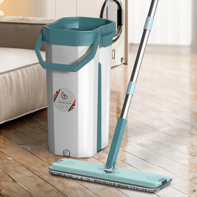 UPC Microfiber Flat Mop with Bucket, Dry/wet, 360°cleaning auto rebound Extra Large Mop Set(Multicolor)
