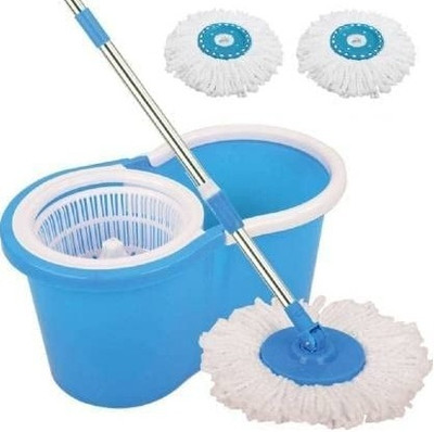 Zelenor Floor Cleaning Bucket Mop with 2 Extra Refill & Extendable Rods with Handle Lock Mop Set(Blue, White)