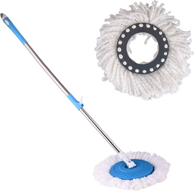 Zelenor Durable Alloy Steel Rod Set with Smart Lock System and 2 Microfiber Refill Mop Head and Rod(White, Blue)