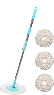 Pranay's Kleanup Efficient Spin Mop-Rod Set|Wet & Dry Cleaning Mop|Mops Pocha 3 Microfiber Refill Mop