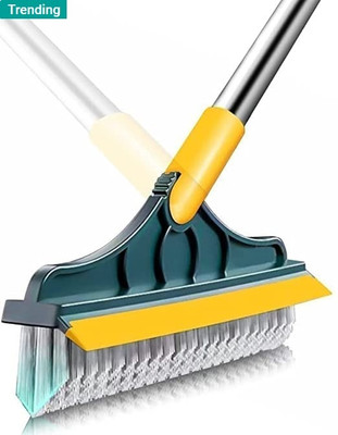LUHI 2 in 1 Bathroom Cleaning Brush Wiper Tiles Cleaning Bathroom Brush Plastic Wet and Dry Brush(Green)