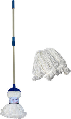STOIC Refillable Microfiber Mop with Long Telescopic Handle 1 Extra Refill for Home Mop Head(White)