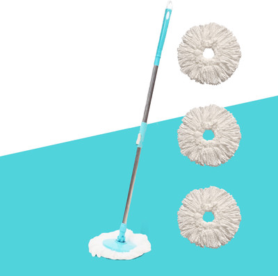 Pranay's Kleanup Prime Spin Mop-Rod Set|Wet & Dry|Cleaning Mop|Mops Pocha 3 Microfiber Refill Mop Set(Blue 1.19 m)