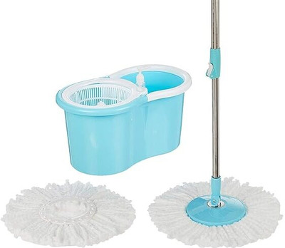 WHAAKART Spin Mop with 2 Refill 360 Rotating Mop Extendable Rods with Handle Lock Mop Set(Blue 45 m)
