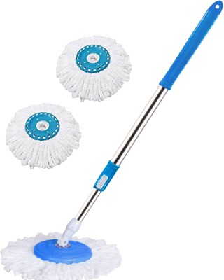 THUNDER FIT START FRESH Classic Spin Bucket Mop Stick Rod Set -Easy to fit for All Bucket Mops-02 String Mop(Blue)