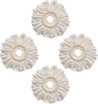 Pranay's Kleanup Spin Mop Microfiber Mop Head Refill Pack Of 4 Super Absorbent Refills Refill(White)