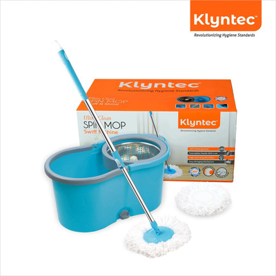 klyntec Mop with Bucket Multipurpose 360° Easy Spin Mop Set Self-Wringing Steel Bucket Mop Set(Blue 0 m)