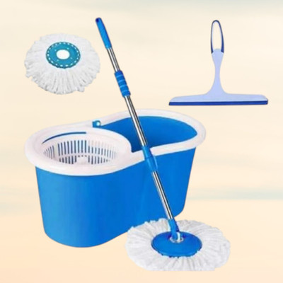 VINSHRA VINSHRA 360° Spin Mop with Bucket, Extra Refill Floor Wiper Easy Cleaning System Mop Set(Blue)