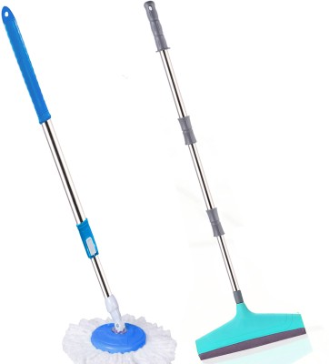 THUNDER FIT START FRESH Classic Bucket Mop Stick Rod Set + Stainless Steel Floor Wiper-21 String Mop(Blue)