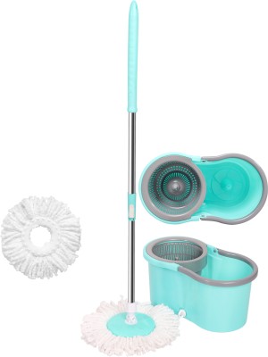 Qozent Magic Spin Mop 360° Rotating Easy Moving Spin Mop Bucket (With 2 Refill) Mop Set(Green)