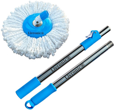 Livronic Stainless Steel Magic Spin Mop Floor Cleaner Stick Rod String Mop(Blue)
