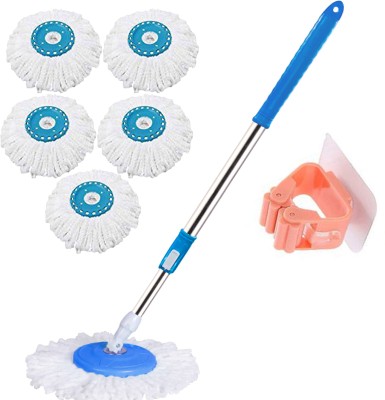 THUNDER FIT START FRESH Classic Spin Bucket Mop Stick Rod Set -Easy to fit for All Bucket Mops-17 String Mop(Blue)
