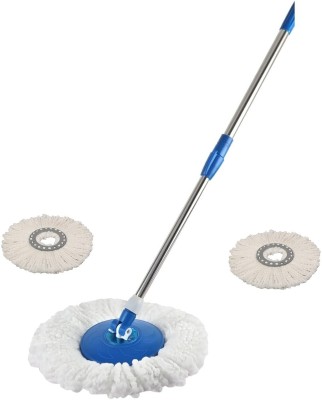 hr enterprises 360 Degree Spin Mop Stick Rod with 3 Pocha Refill Microfiber (Blue) Wet & Dry Mop(Blue)