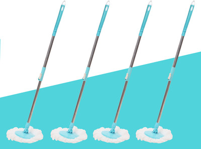 Pranay's Kleanup Prime 4 Spin Mop-Rod Set|Wet & Dry|Cleaning Mop|Mops Pocha 4 Microfiber Refill Mop Set(Blue 1.19 m)