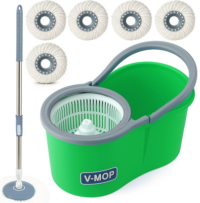 V-MOP Premium Green Classic Magic Dry Bucket Mop - 360 Degree Self Spin Wringing with 5 Refills (( 6 Months Warranty on Rod Set )) Mop Set, Mop, Cleaning Wipe, Bucket, Dustbin, Mop Wet & Dry Mop(Multicolor)