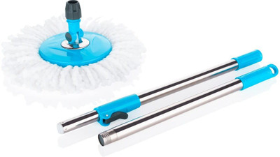 Livronic Spin Mop Broom Handle Stick with Microfiber Head Refill Flat Mop(Blue)