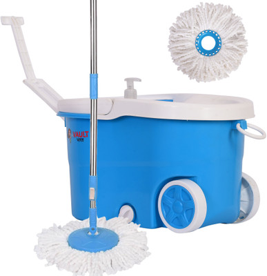 VAULT BHARAT 360° Spin Bucket Floor Cleaning Mopping Set | Bucket, Rod Set, And 2 Refills Mop Set(Blue)