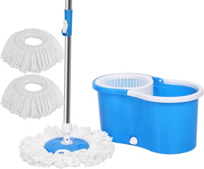Qozent Mop Set with Bucket Mop - 360 Degree Self Spin Wringing (With 2 Refill) Mop Set(Blue)