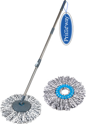 Primeway Stainless Steel Magic Spin Mop Handle with Plastic Disc and 2 Refills Mop Set(Grey 1.24 m)