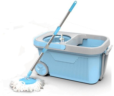 AK HUB Standard Plastic Design 360 Degree Spin Mop provide With Bigger Wheel Mop Set(Blue)