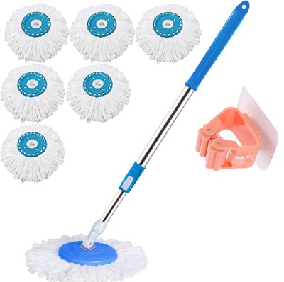 THUNDER FIT START FRESH Classic Spin Bucket Mop Stick Rod Set -Easy to fit for All Bucket Mops-18 String Mop(Blue)