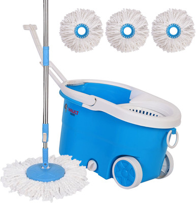VAULT BHARAT Bucket Mop Set With Handle & Wheel Mop Set |V57+V3+3 Mop Set(Blue)